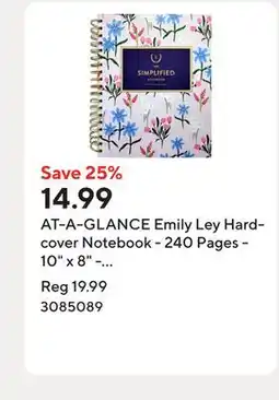 Staples AT-A-GLANCE Emily Ley Hardcover Notebook - 240 Pages - 10 x 8 - Garden offer