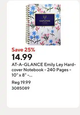 Staples AT-A-GLANCE Emily Ley Hardcover Notebook - 240 Pages - 10 x 8 - Garden offer