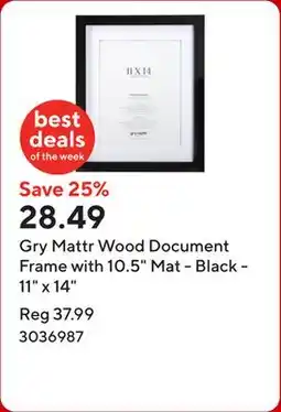 Staples Gry Mattr Wood Document Frame with 10.5 Mat - Black - 11 x 14 offer