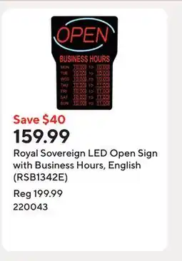 Staples Royal Sovereign LED Open Sign with Business Hours, English (RSB1342E) offer