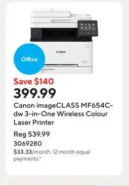 Staples Canon imageCLASS MF654Cdw 3-in-One Wireless Colour Laser Printer offer