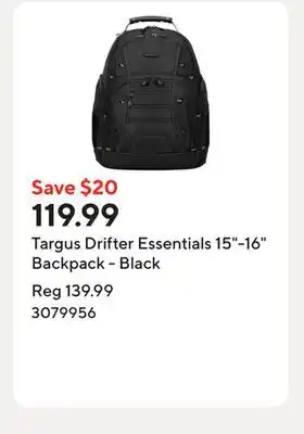 Staples Targus Drifter Essentials 15-16 Backpack - Black offer