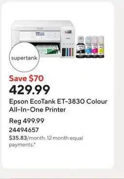 Staples Epson EcoTank ET-3830 Colour All-In-One Printer offer