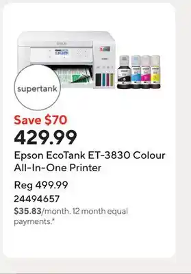 Staples Epson EcoTank ET-3830 Colour All-In-One Printer offer