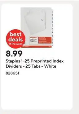 Staples Staples 1-25 Preprinted Index Dividers - 25 Tabs - White offer