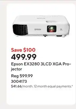 Staples Epson EX3280 3LCD XGA Projector offer