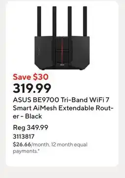 Staples ASUS BE9700 Tri-Band WiFi 7 Smart AiMesh Extendable Router - Black offer