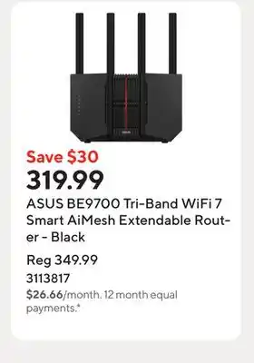 Staples ASUS BE9700 Tri-Band WiFi 7 Smart AiMesh Extendable Router - Black offer