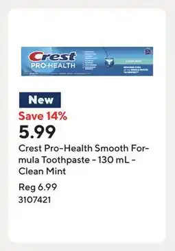 Staples Crest Pro-Health Smooth Formula Toothpaste - 130 mL - Clean Mint offer