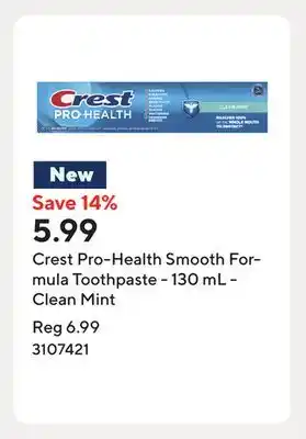 Staples Crest Pro-Health Smooth Formula Toothpaste - 130 mL - Clean Mint offer