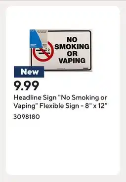 Staples Headline Sign No Smoking or Vaping Flexible Sign - 8 x 12 offer