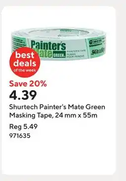Staples Shurtech Painter's Mate Green Masking Tape, 24 mm x 55m offer