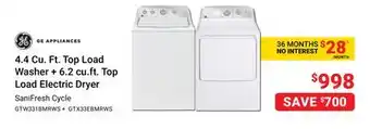Visions Electronics 4.4 Cu. Ft. Top Load Washer + 6.2 cu.ft. Top Load Electric Dryer offer