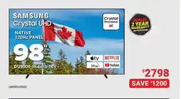 Visions Electronics SAMSUNG 98 DU9000 4K Smart TV offer