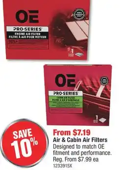PartSource OE+ Air & Cabin Air Filters offer