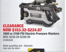PartSource 1800 or 2100 PSI Electric Pressure Washers offer