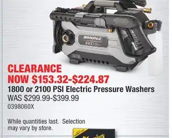 PartSource 1800 or 2100 PSI Electric Pressure Washers offer