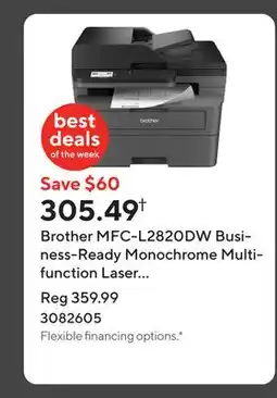 Staples Brother MFC-L2820DW Business-Ready Monochrome Multifunction Laser Printer offer