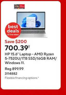 Staples HP 15.6 Laptop - AMD Ryzen 5-7520U/1TB SSD/16GB RAM/Windows 11 offer