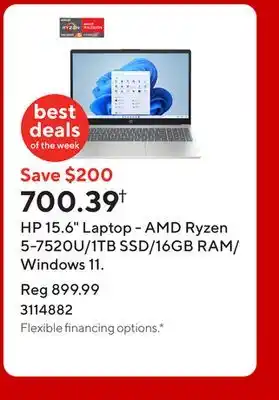 Staples HP 15.6 Laptop - AMD Ryzen 5-7520U/1TB SSD/16GB RAM/Windows 11 offer