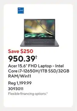 Staples Acer 15.6 FHD Laptop - Intel Core i7-12650H/1TB SSD/32GB RAM/Win11 offer