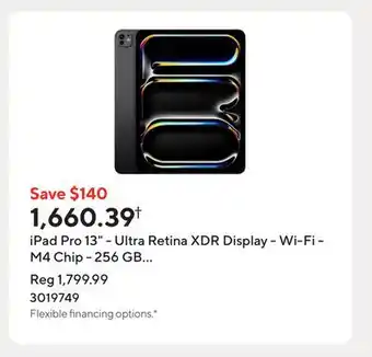 Staples iPad Pro 13 - Ultra Retina XDR Display - Wi-Fi - M4 Chip - 256 GB - Space Black offer