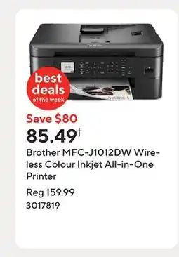 Staples Brother MFC-J1012DW Wireless Colour Inkjet All-in-One Printer offer