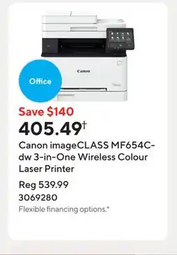 Staples Canon imageCLASS MF654Cdw 3-in-One Wireless Colour Laser Printer offer
