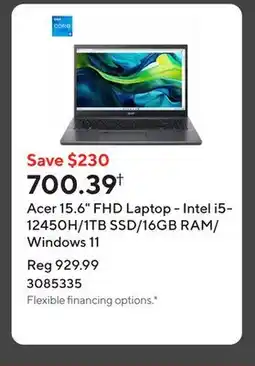 Staples Acer 15.6 FHD Laptop - Intel i5-12450H/1TB SSD/16GB RAM/Windows 11 offer