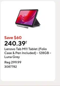 Staples Lenovo Tab M11 Tablet (Folio Case & Pen Included) - 128GB - Luna Grey offer