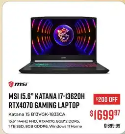 Canex MSI 15.6 KATANA I7-13620H RTX4070 GAMING LAPTOP offer