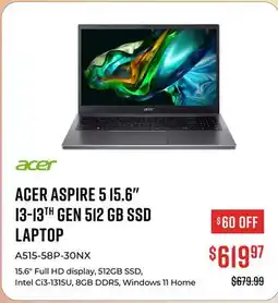 Canex ACER ASPIRE 5 15.6 I3-13TH GEN 512 GB SSD LAPTOP offer