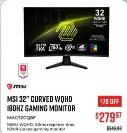 Canex MSI 32 CURVED WQHD 180HZ GAMING MONITOR offer