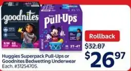Walmart Huggies superpack pull-ups or goodnites bedwetting underwear offer