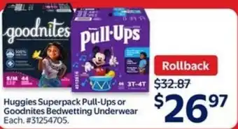 Walmart Huggies superpack pull-ups or goodnites bedwetting underwear offer