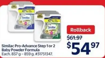 Walmart Similac pro-advance step 1 or 2 baby powder formula offer