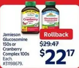 Walmart Jamieson Glucosomine or cranberry complex offer
