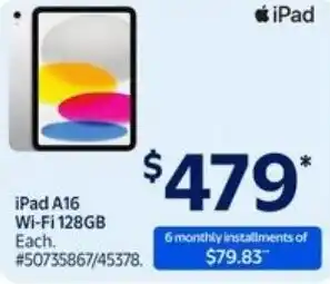 Walmart iPad A16 Wi-Fi 128GB offer