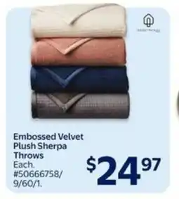 Walmart Embossed velvet plush sherpa throws offer