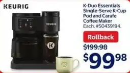 Walmart Keurig K-duo essentials single-serve k-cup pod and carafe coffee maker offer