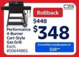 Walmart Performance 4-burner cart-style gas grill offer