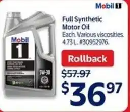 Walmart Mobil full synthetic motor oil offer