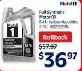 Walmart Mobil full synthetic motor oil offer