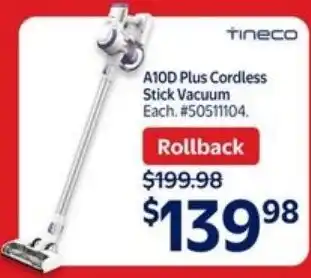 Walmart Tineco a10d plus cordless stick vacuum offer
