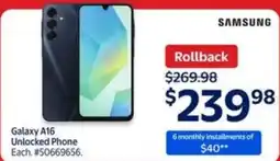 Walmart Samsung galaxy a16 unlocked phone offer