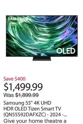 Best Buy Samsung 55 4K UHD HDR OLED Tizen Smart TV (QN55S92DAFXZC) - 2024 - Graphite Black - Only at Best Buy offer