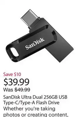Best Buy SanDisk Ultra Dual 256GB USB Type-C/Type-A Flash Drive offer