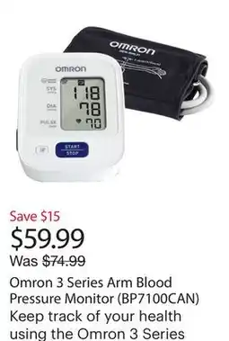 Best Buy Omron 3 Series Arm Blood Pressure Monitor (BP7100CAN) offer