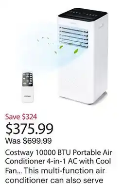 Best Buy Costway 10000 BTU Portable Air Conditioner 4-in-1 AC with Cool Fan Dehumidifier Sleep Mode offer