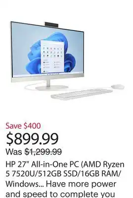 Best Buy HP 27 All-in-One PC (AMD Ryzen 5 7520U/512GB SSD/16GB RAM/Windows 11) - Only at Best Buy offer